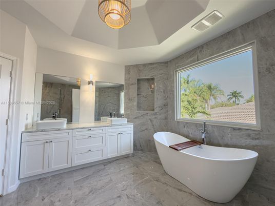 Bathroom, Dual Sink Vanities, Free Standing Baths, Interior, Marble, Marble Walls