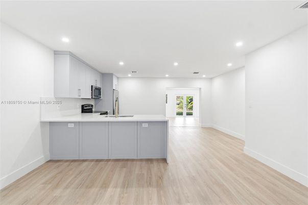 Interior, Kitchen, Recessed Lighting, Wood Texture Flooring