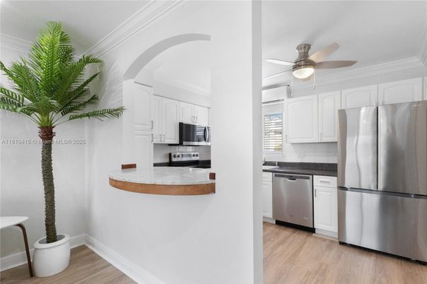 Interior, Kitchen, Stainless Steel Appliances, Wood Texture Flooring