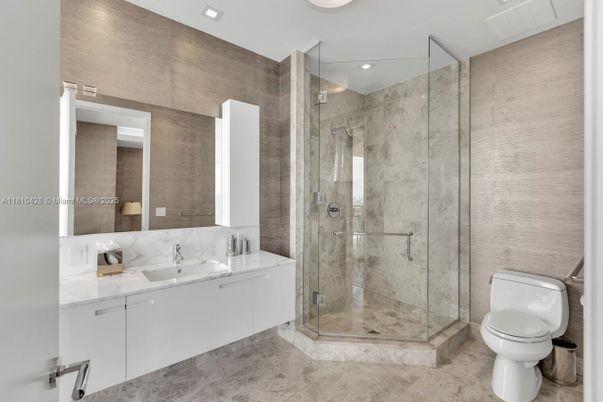 Bathroom, Glass Shower, Interior, Recessed Lighting