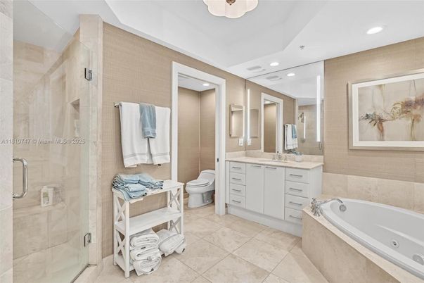 Bathroom, Dual Sink Vanities, Glass Shower, Interior, Recessed Lighting