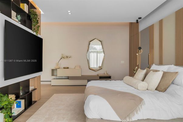 Bedroom, Interior, Recessed Lighting, Wood Texture Flooring