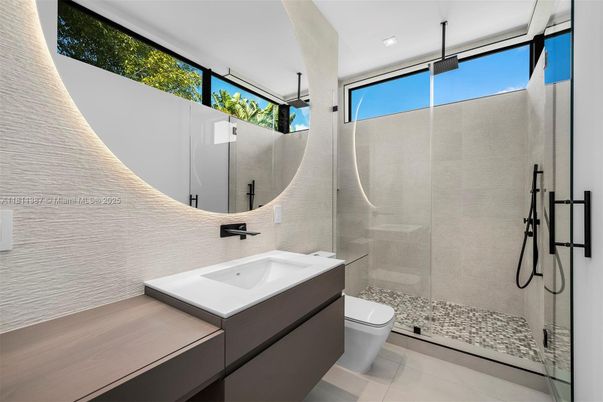 Bathroom, Glass Shower, Interior, Recessed Lighting