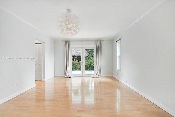 Chandelier, Empty room, Interior, Recessed Lighting, Wood Texture Flooring
