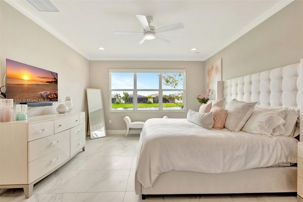 Bedroom, Interior, Marble, Recessed Lighting, Water