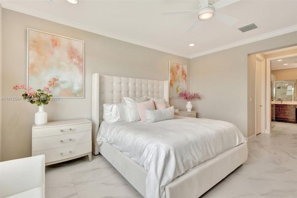 Bedroom, Interior, Marble, Recessed Lighting