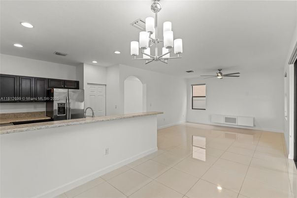Chandelier, Empty room, Interior, Kitchen, Recessed Lighting, Stainless Steel Appliances