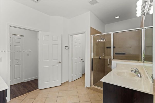 Bathroom, Glass Shower, Interior, Recessed Lighting, Wood Texture Flooring