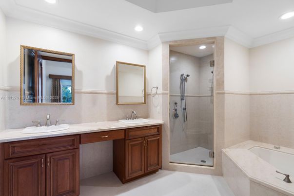 Bathroom, Dual Sink Vanities, Glass Shower, Interior, Recessed Lighting