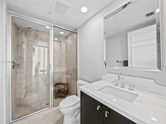 Bathroom, Glass Shower, Interior, Recessed Lighting
