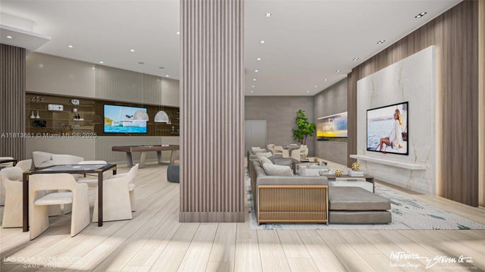 Interior, Living room, Recessed Lighting, Wooden Walls