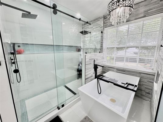 Bathroom, Chandelier, Free Standing Baths, Glass Shower, Interior