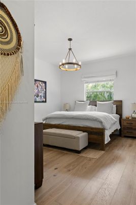 Bedroom, Interior, Pendant Lights, Wood Texture Flooring