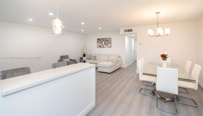 Chandelier, Dining room, Interior, Living room, Pendant Lights, Recessed Lighting, Wood Texture Flooring