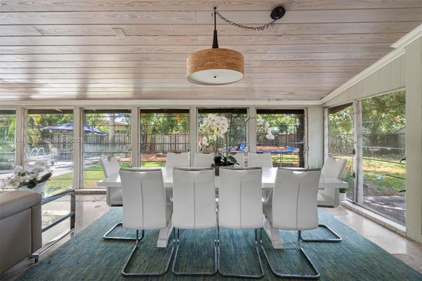 Dining room, Interior, Pendant Lights, Sun Room, Wooden Ceilings