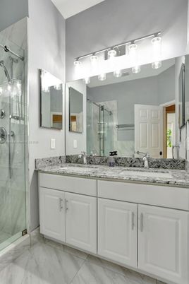 Bathroom, Dual Sink Vanities, Glass Shower, Interior, Marble