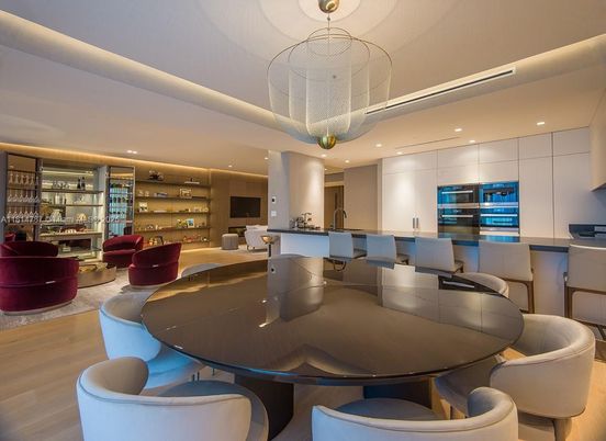 Dining room, Interior, Kitchen, Living room, Recessed Lighting, Stainless Steel Appliances, Wood Texture Flooring