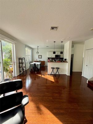 Dining room, Interior, Kitchen, Pendant Lights, Wood Texture Flooring