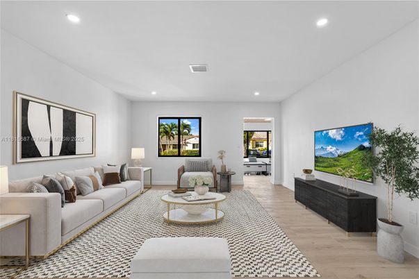 Interior, Living room, Recessed Lighting, Wood Texture Flooring