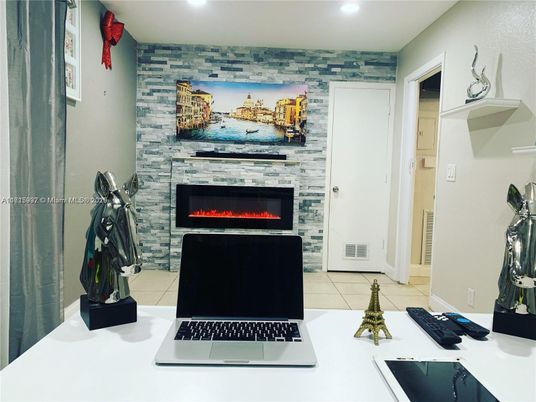 Fireplace, Interior, Recessed Lighting, Stone Walls