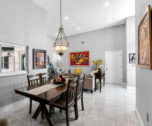 Dining room, Interior, Marble, Pendant Lights, Recessed Lighting