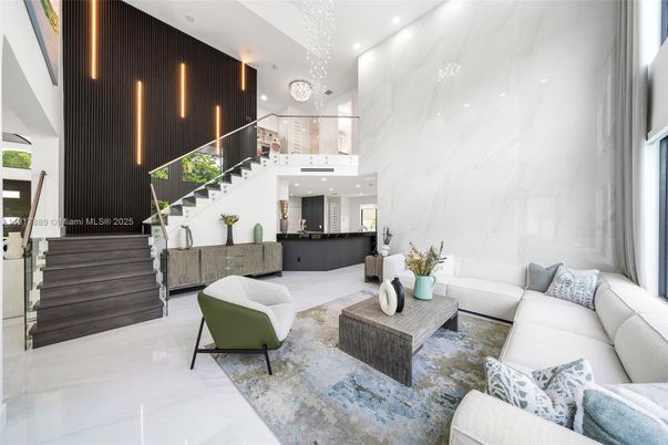 Interior, Living room, Marble Walls, Pendant Lights, Recessed Lighting