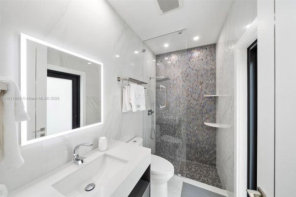 Bathroom, Glass Shower, Interior, Recessed Lighting