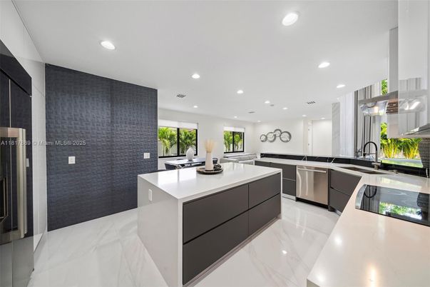 Interior, Kitchen, Marble, Recessed Lighting, Stainless Steel Appliances