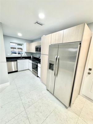 Interior, Kitchen, Marble, Recessed Lighting, Stainless Steel Appliances