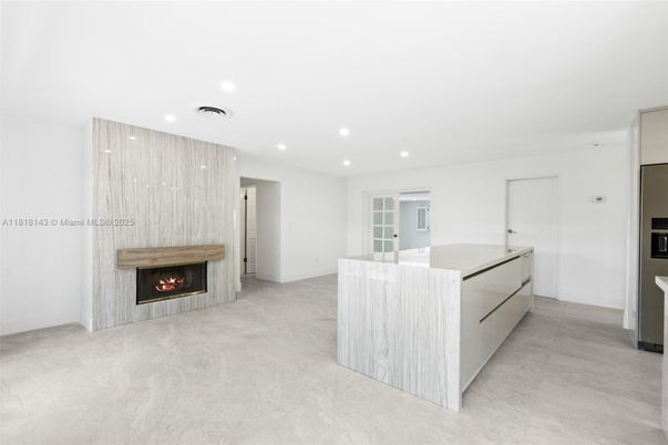 Empty room, Fireplace, Interior, Kitchen, Recessed Lighting