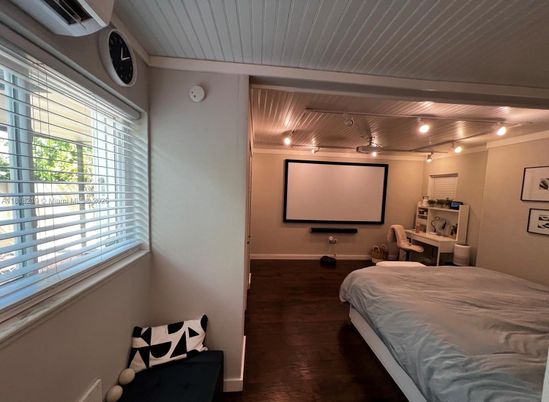 Bedroom, Interior, Projection Screen, Wood Texture Flooring