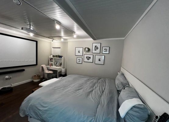 Bedroom, Interior, Projection Screen, Wood Texture Flooring