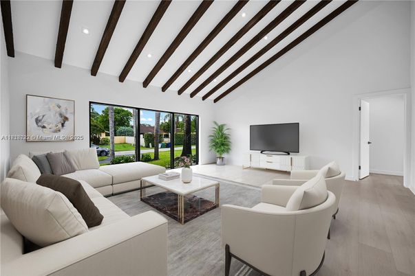 Interior, Living room, Recessed Lighting, Wooden Beams, Wood Texture Flooring