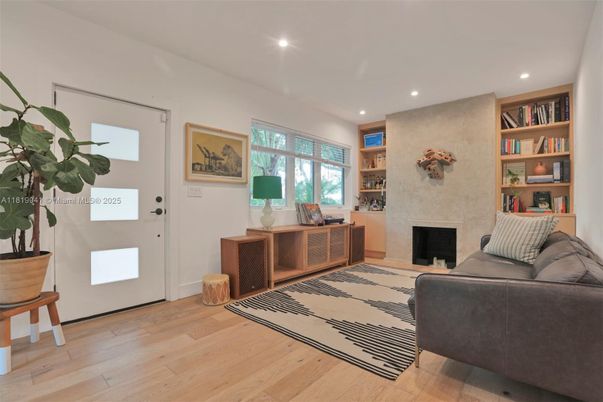 Fireplace, Interior, Recessed Lighting, Wood Texture Flooring