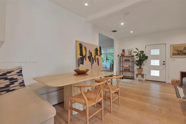 Dining room, Interior, Recessed Lighting, Wood Texture Flooring