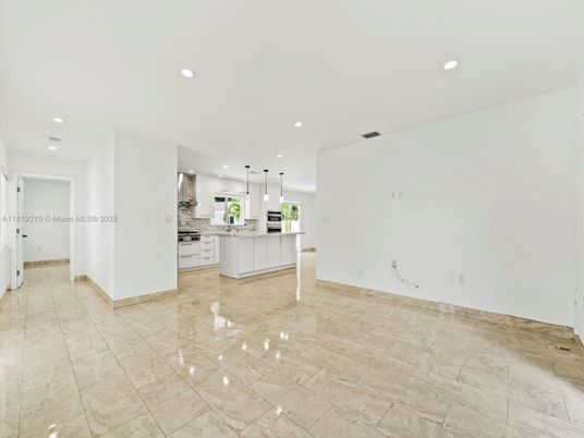 Empty room, Interior, Kitchen, Pendant Lights, Recessed Lighting