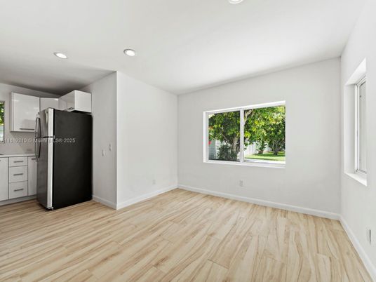 Empty room, Interior, Kitchen, Recessed Lighting, Wood Texture Flooring