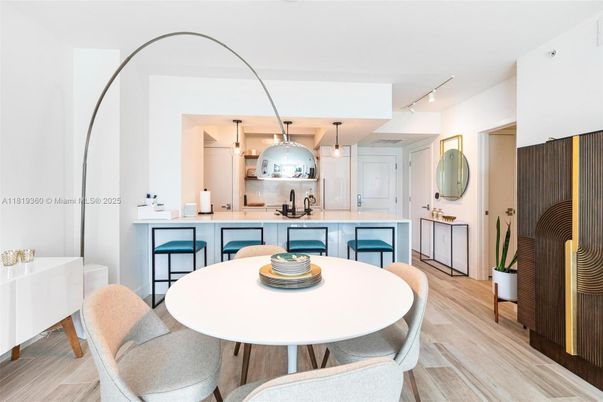 Dining room, Interior, Pendant Lights, Wood Texture Flooring