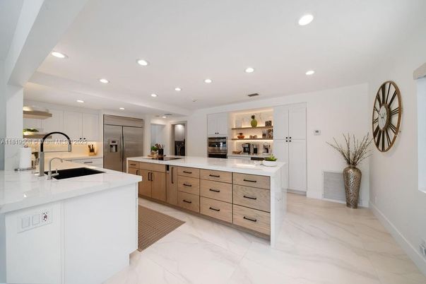 Interior, Kitchen, Marble, Recessed Lighting, Stainless Steel Appliances