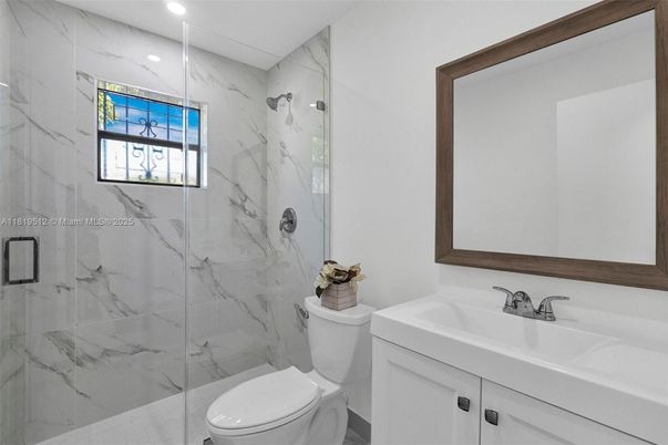 Bathroom, Glass Shower, Interior, Marble Walls, Recessed Lighting