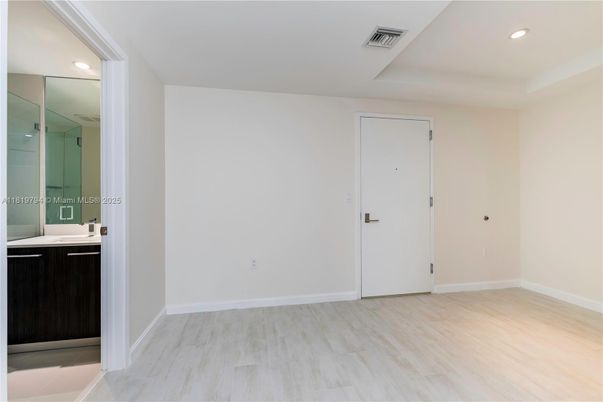 Bathroom, Empty room, Interior, Recessed Lighting, Wood Texture Flooring