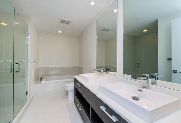 Bathroom, Dual Sink Vanities, Glass Shower, Interior, Recessed Lighting