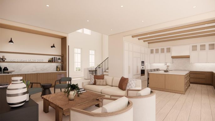 Interior, Kitchen, Living room, Recessed Lighting, Wood Texture Flooring
