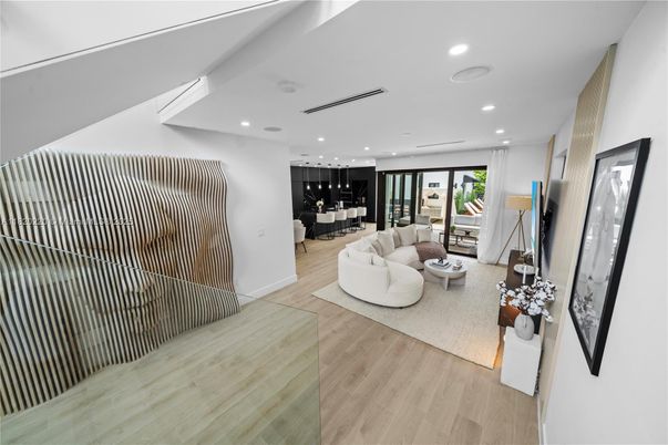 Interior, Living room, Pendant Lights, Recessed Lighting, Wood Texture Flooring