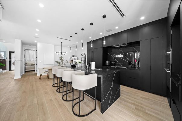 Interior, Kitchen, Pendant Lights, Recessed Lighting, Wood Texture Flooring