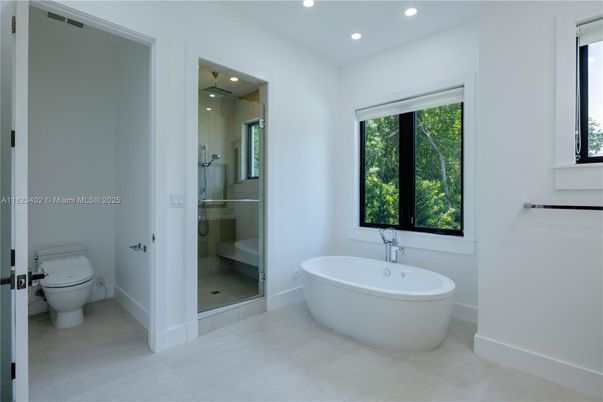 Bathroom, Free Standing Baths, Glass Shower, Interior, Recessed Lighting