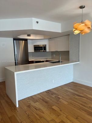 Interior, Kitchen, Pendant Lights, Stainless Steel Appliances, Wood Texture Flooring