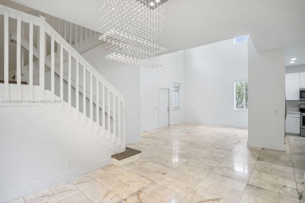 Empty room, Interior, Kitchen, Marble, Pendant Lights, Recessed Lighting