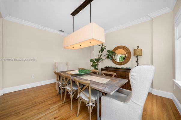 Dining room, Interior, Pendant Lights, Wood Texture Flooring