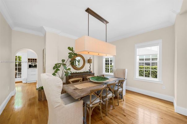 Dining room, Interior, Pendant Lights, Wood Texture Flooring